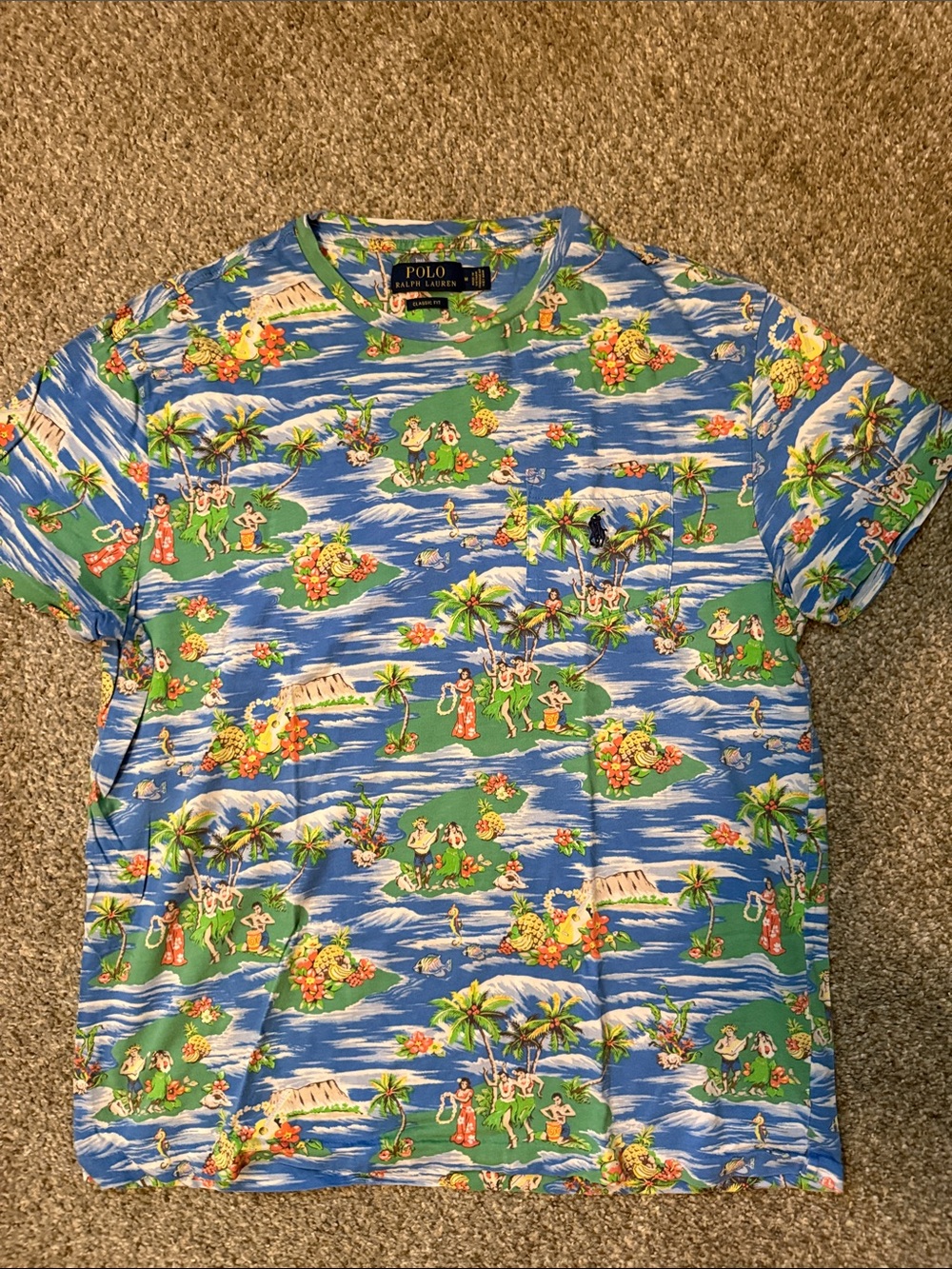 Polo by Ralph Lauren Blue & Green Tropical Print Tee